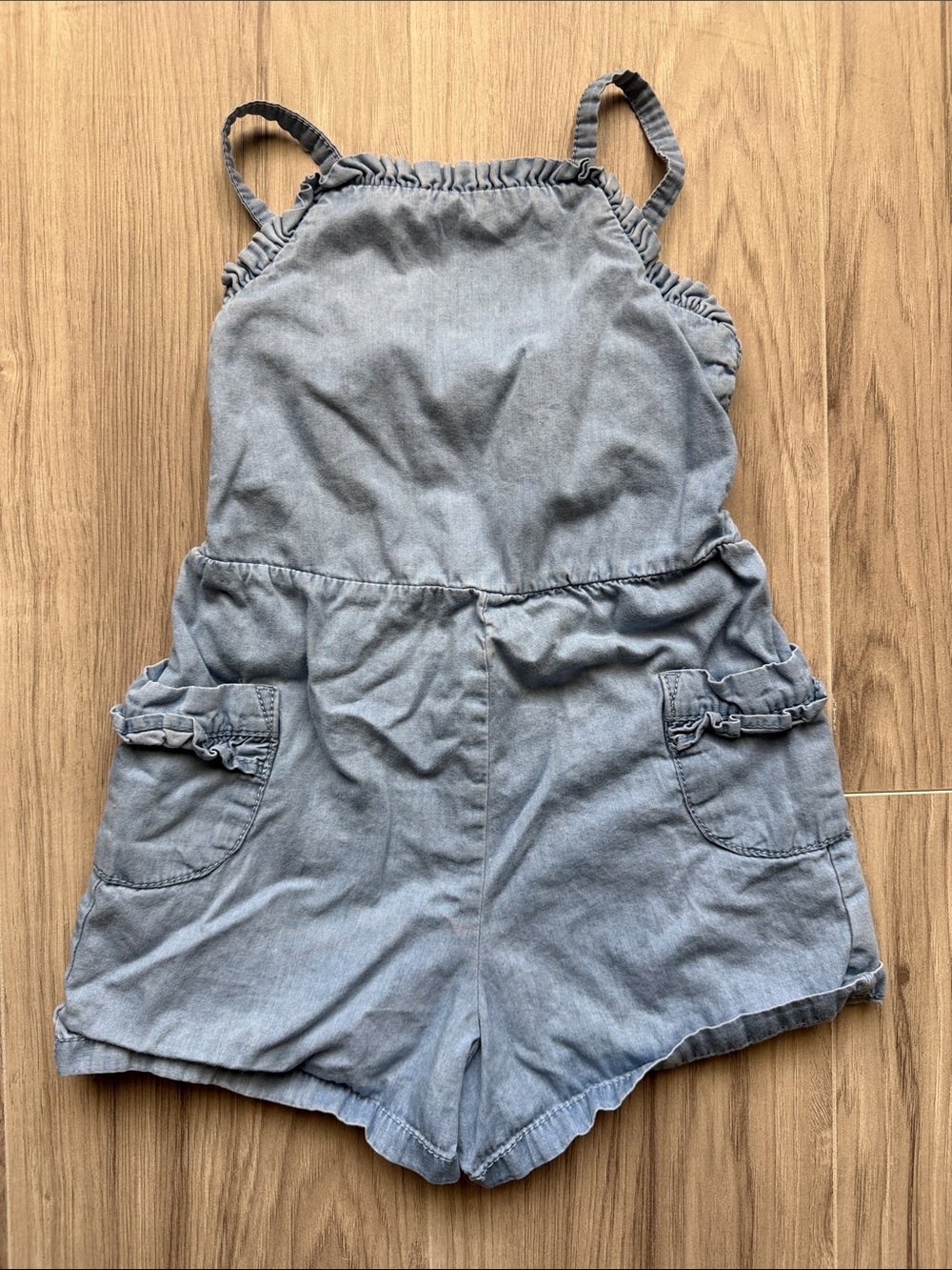 Cat & Jack Light Blue Chambray Girls' Romper with Ruffle Straps